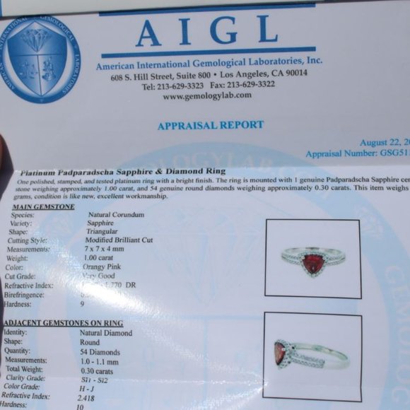 Certified Padparadscha Sapphire 1.00ct Ring - Picture 8 of 9